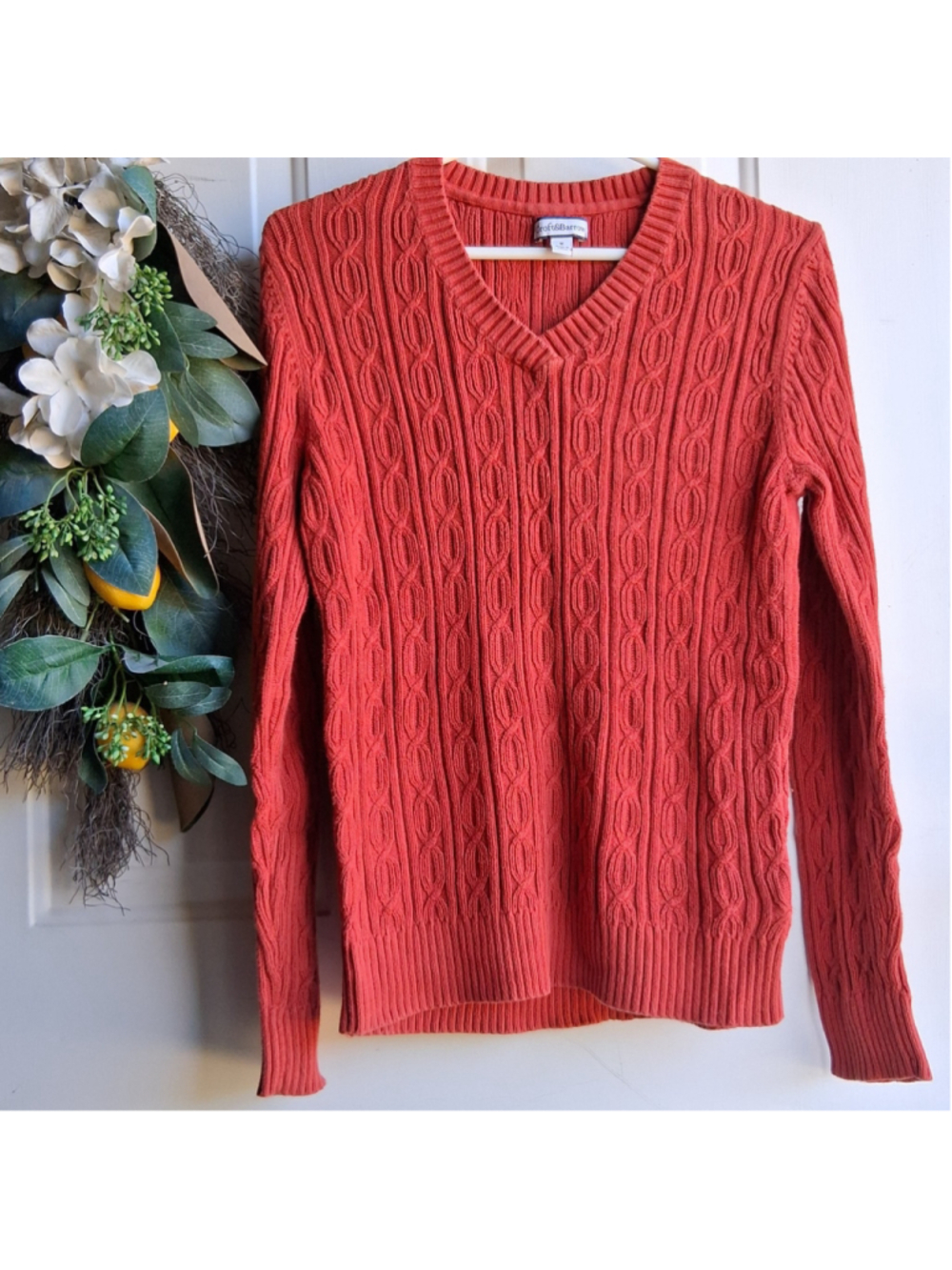 Women's Croft & Barrow Cable Knit V-Neck Sweater Orange Size M